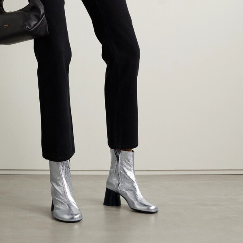 KHAITE Admiral Metallic Crinkled-leather Ankle Boots - Silver